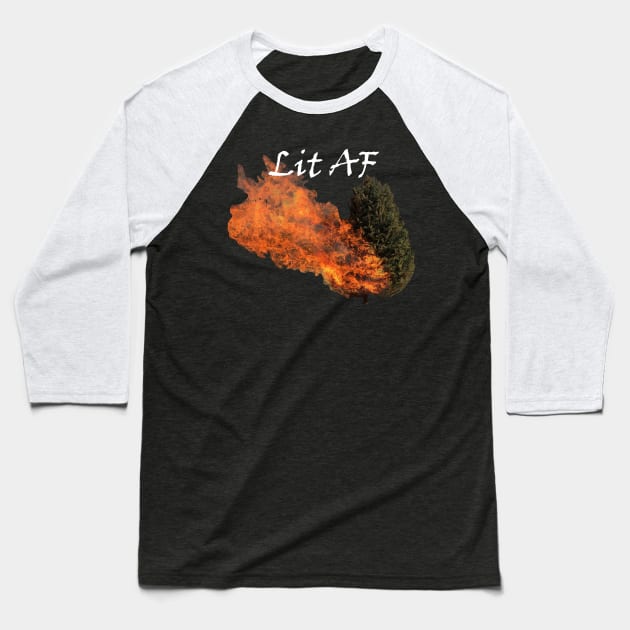 Lit AF Burning Christmas Tree Baseball T-Shirt by Zen Goat 